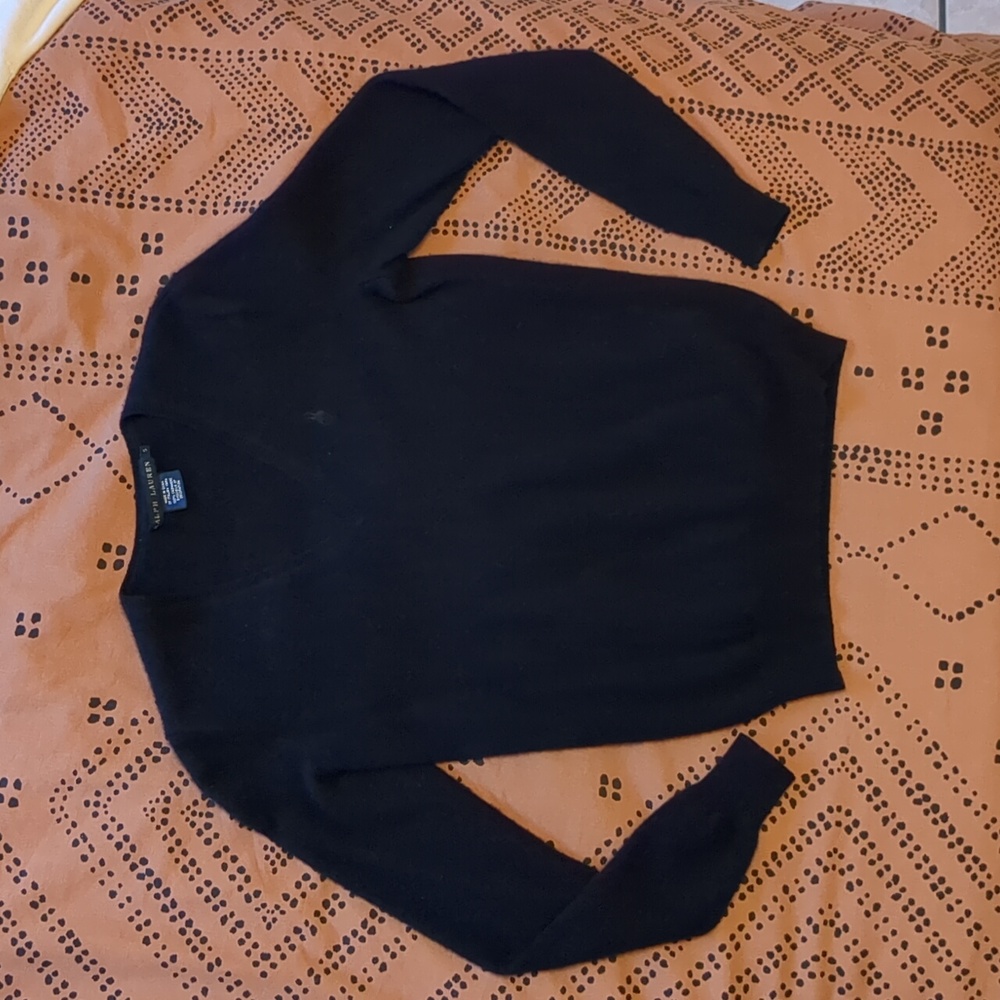 Ralph Lauren Italian V-Neck Cashmere Sweater Navy Blue Women's Small